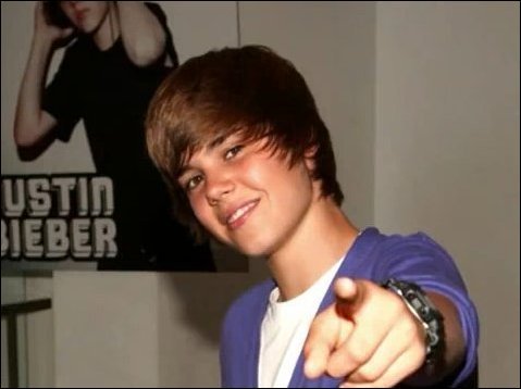 his pointing at you;) - justin bieber