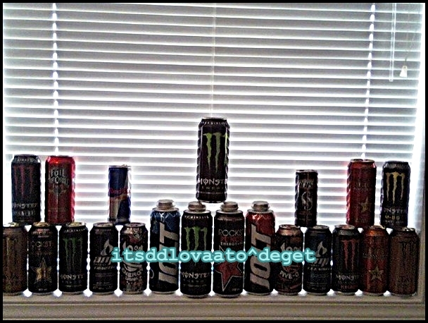 I have decided to set my energy drink can collection on my windowsill