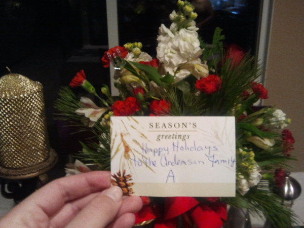 Someone sent us a bouquet of flowers & mysteriously signed the card as A.