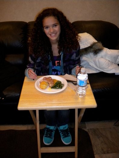 Eating my Thanksgiving dinner in my trailer on set. Even though it was Thanksgiving Day, November 25 - The Haunting Hour