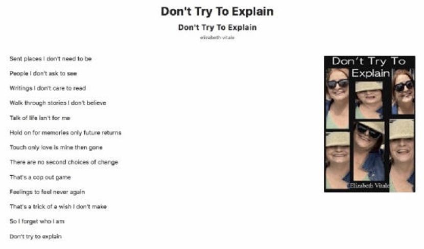 Don't Try To Explain - EVitale Writings with Photos Writing World