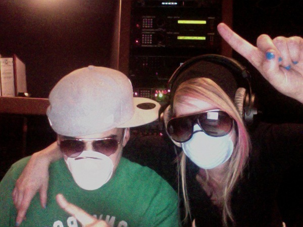 In the studio with  ALEX DA KID , Ive got strep throat , but i aint stoping my thing !