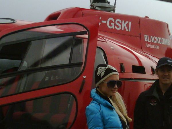 Taking off in a Helicopter to go fly to this other mountain to go on Snowmobiles and Tubing! Yay! - Helicopter