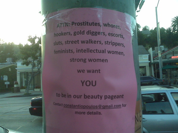 Please explain to me why this is posted on every lampost down Sunset Blvd.