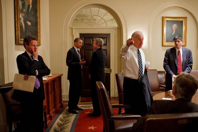 In the Cabinet Room, the President, Vice President, Treasury Secretary Timothy Geithner, and OMB Dir