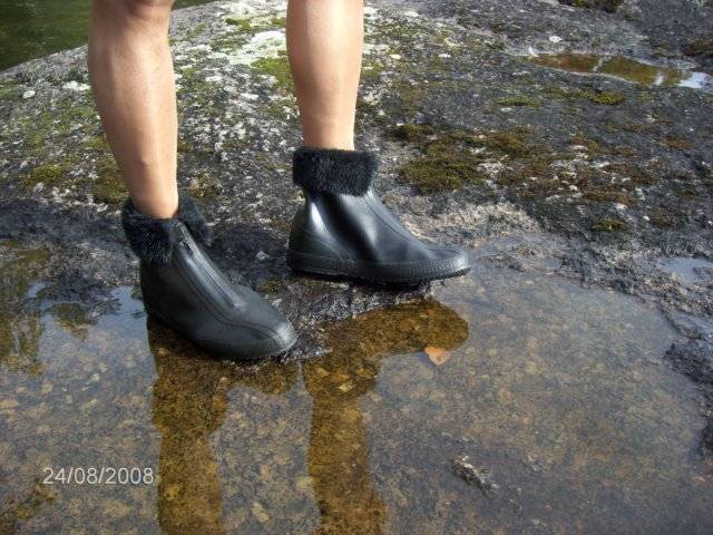 Black, fur collar overshoes - Womens and Mens old overshoes