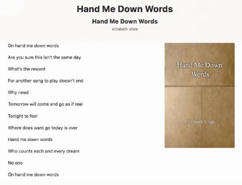 Hand Me Down Words - EVitale Writings with Photos Stories