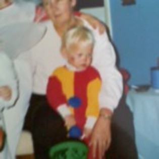 my grandma and i; Halloween one year...i was a clown... i hate CLOWNS now!
