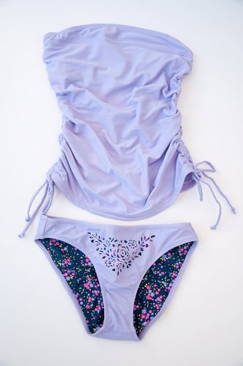 Another of our favorite DOL swimsuits - feminine lilac lined in liberty-style floral print of the se