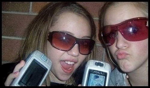 me and les on our cell phones