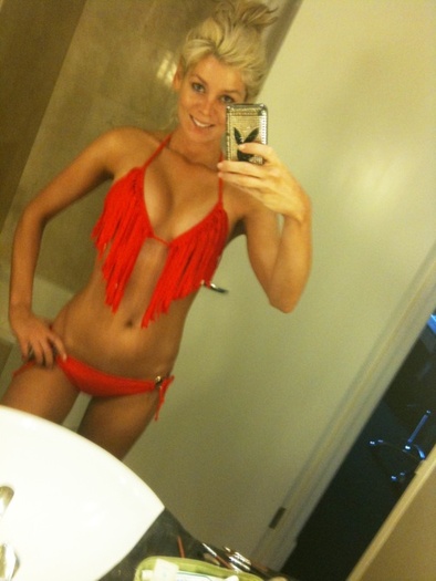 No makeup on and just posin\' in one of the hot new bikinis.bahaha