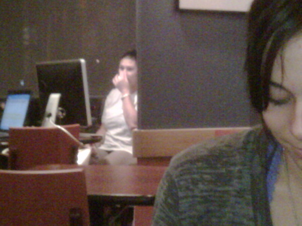 So I'm at Panera with mandy and I really wanna know why this lady has such a massive computer in her - proof 2