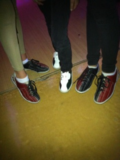Bella Thorne`s bowling shoes , my shoes and Zendaya`s bowling shoes