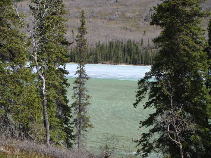 Part Frozen Lake; Spirit lake was frozen until 4 days before we canoed; you can see the still frozen section on the fa
