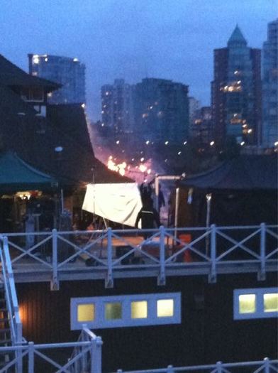 On set of Hellcats and The roof... The roof Is on fire! No seriously.