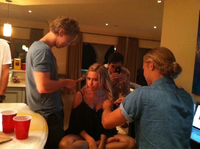 I don\'t kno why there is a braid off but I have @Austin_Butler and Chris braiding my hair!