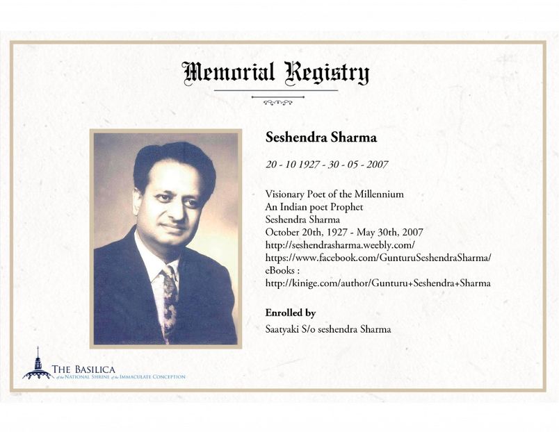  - Seshendra Sharma Memorial Registry