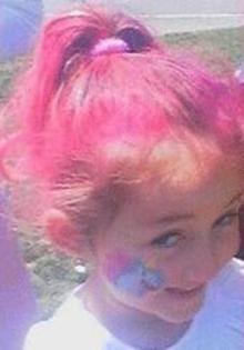 my lil' sis with pink hair