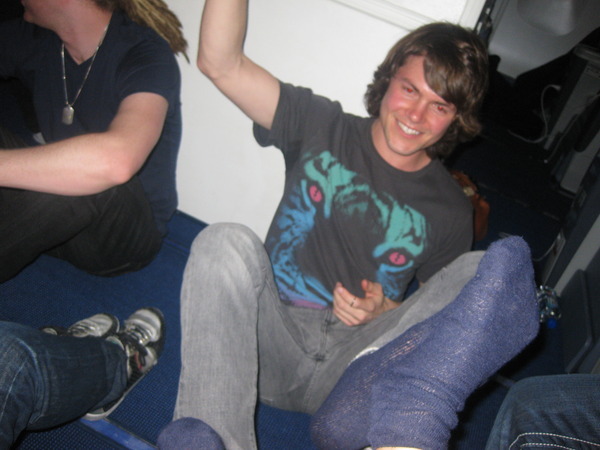 Airplane sock fight. Hahaha... my new keyboardist Alex :)