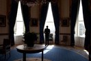 The day after the mid-term election, the President waited in the Blue Room before facing the press a